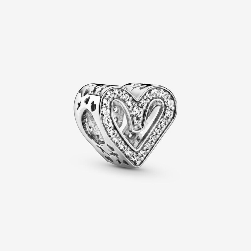 Sparkling Freehand Heart Charm Pandora